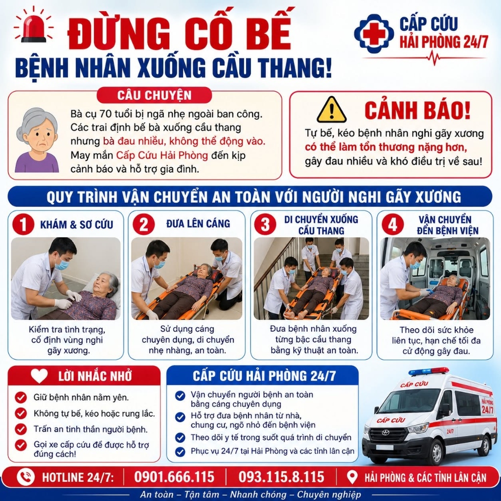 Đừng cố bế bệnh nhân xuống cầu thang