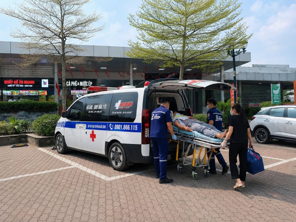 Kíp cấp cứu đưa bệnh nhân an toàn lên xe